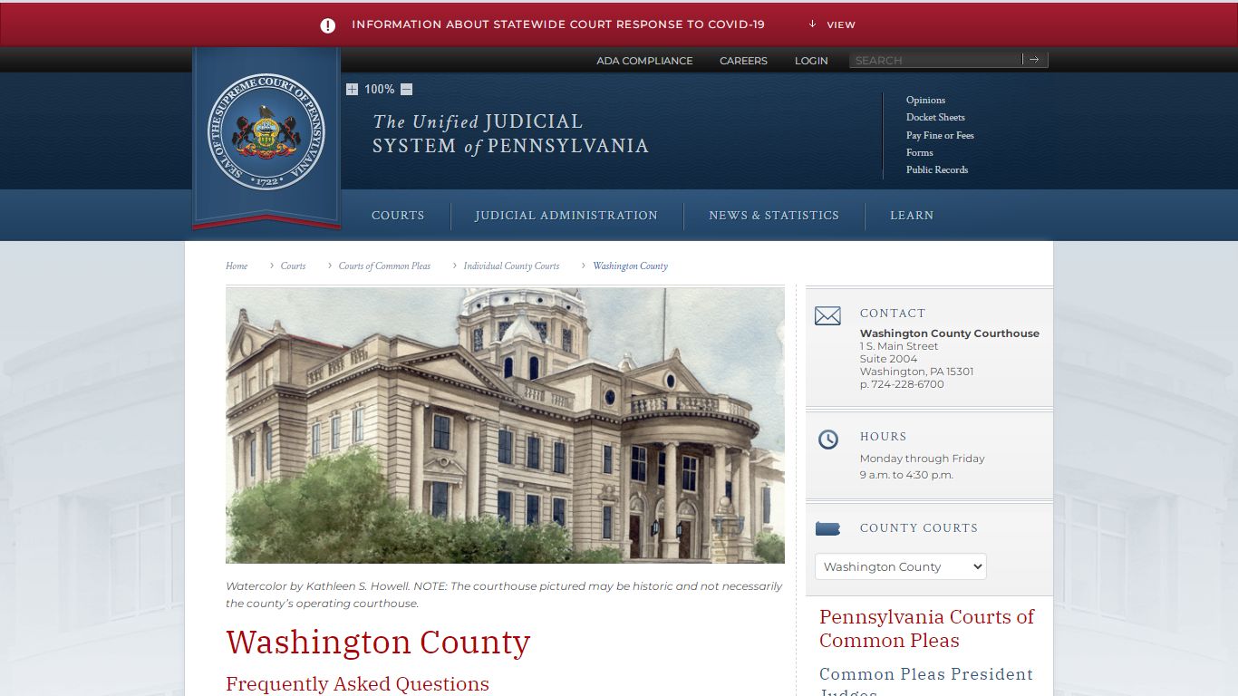 Washington County | Individual County Courts - Judiciary of Pennsylvania