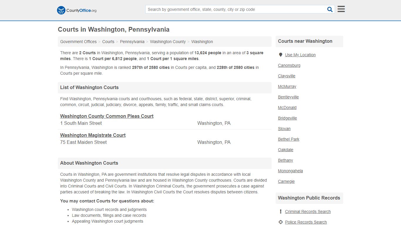 Courts - Washington, PA (Court Records & Calendars) - County Office